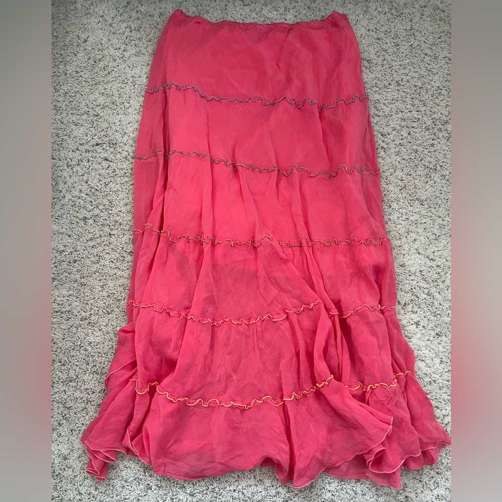 Johnny Was Boho Elastic Waist Full Length Ruffle Skirt- Size XL